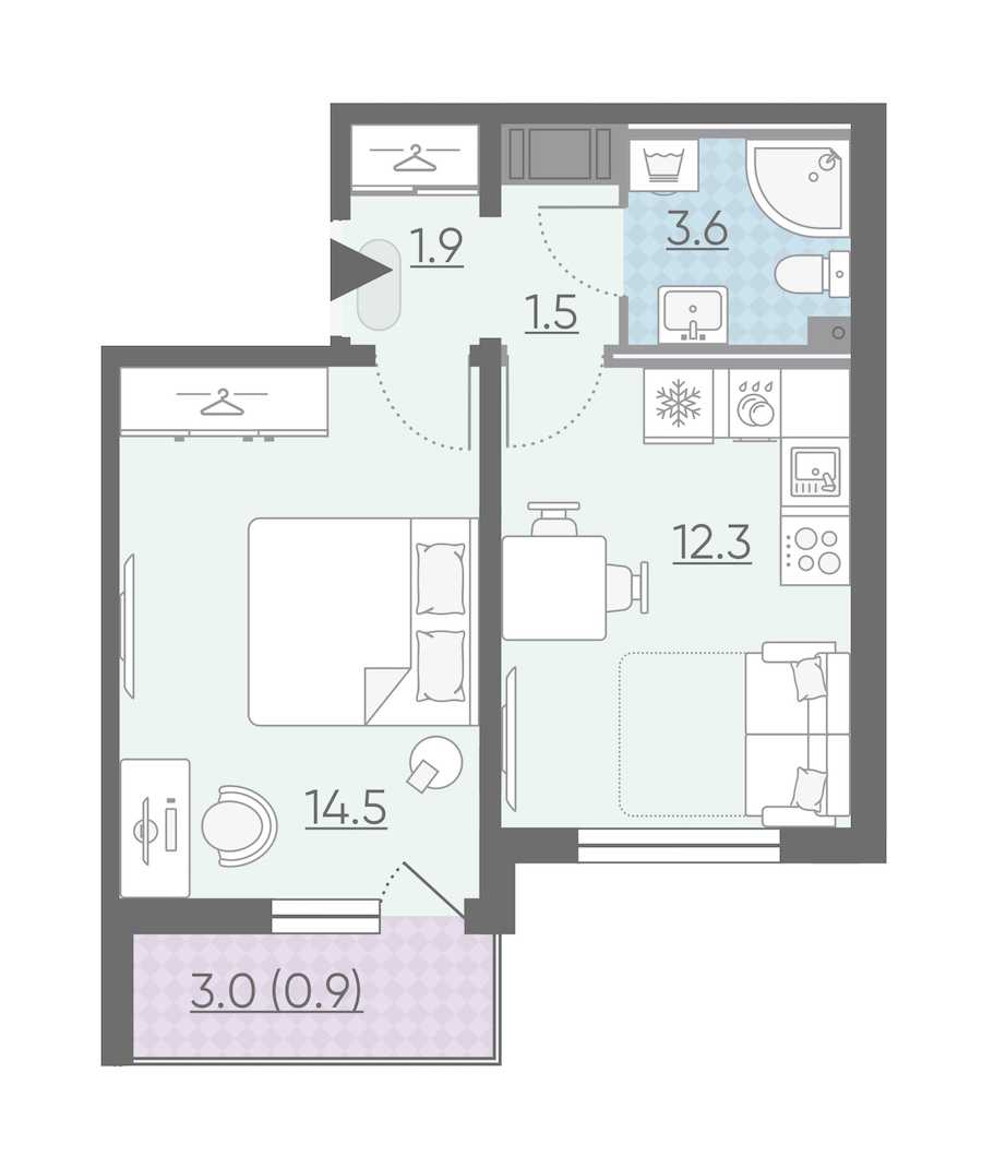 Однокомнатная квартира в : площадь 34.7 м2 , этаж: 3 – купить в Санкт-Петербурге